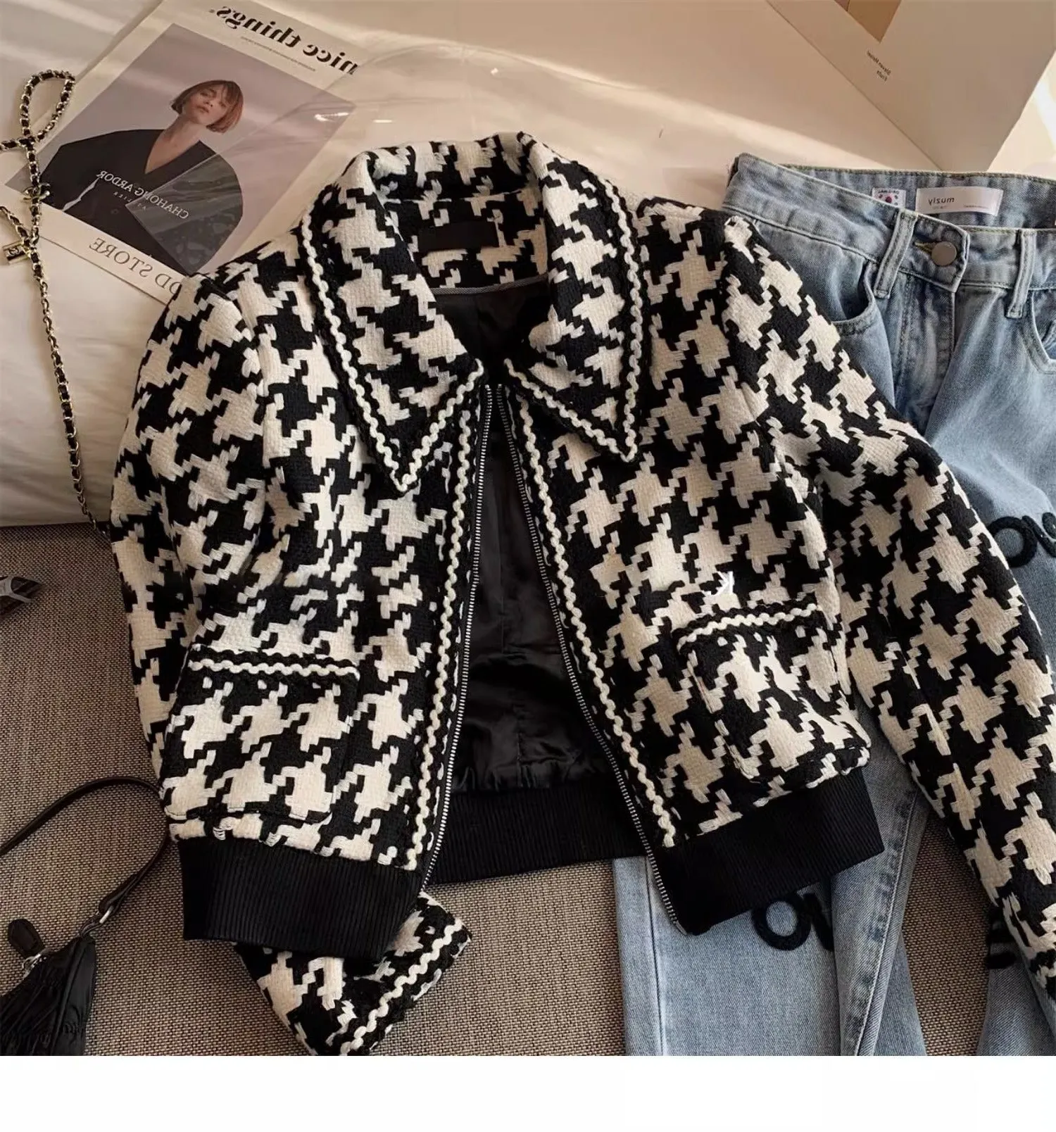 Black&White Houndstooth Short Jacket