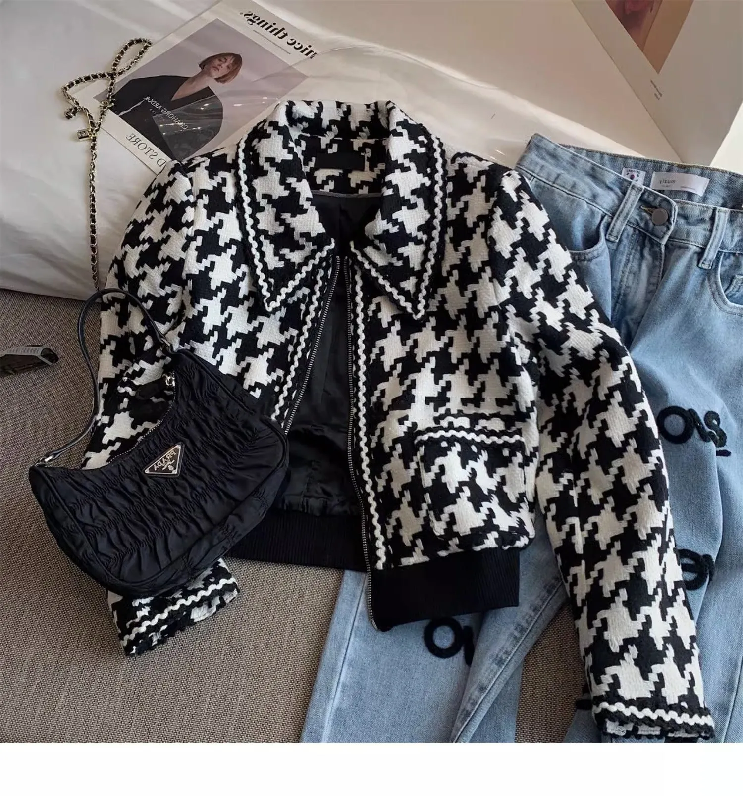 Black&White Houndstooth Short Jacket