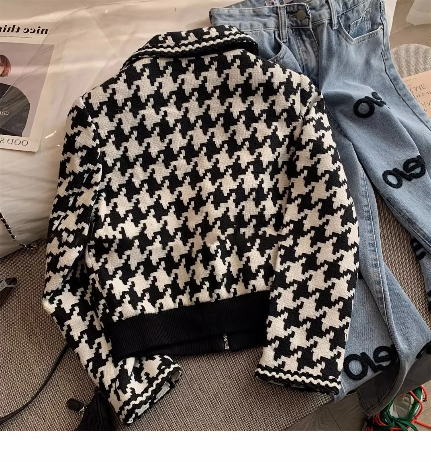 Black&White Houndstooth Short Jacket