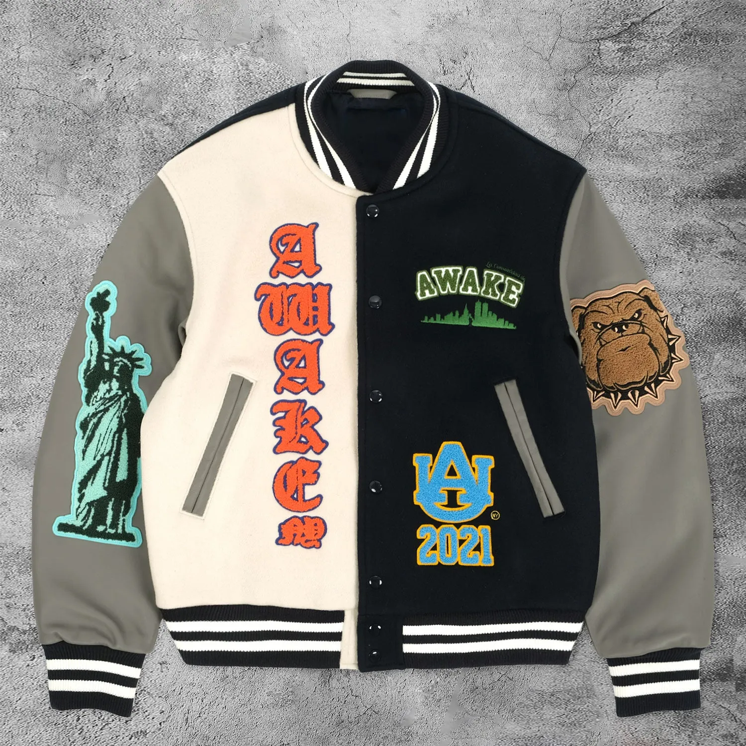 Casual asymmetrical shar pei baseball jacket