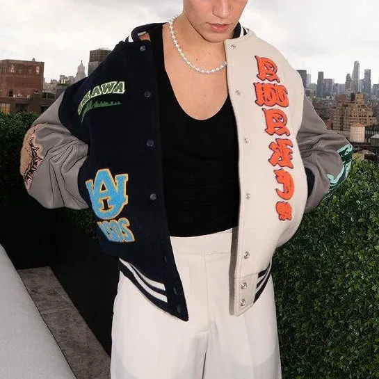 Casual asymmetrical shar pei baseball jacket