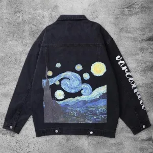 Casual retro abstract starry denim shirt