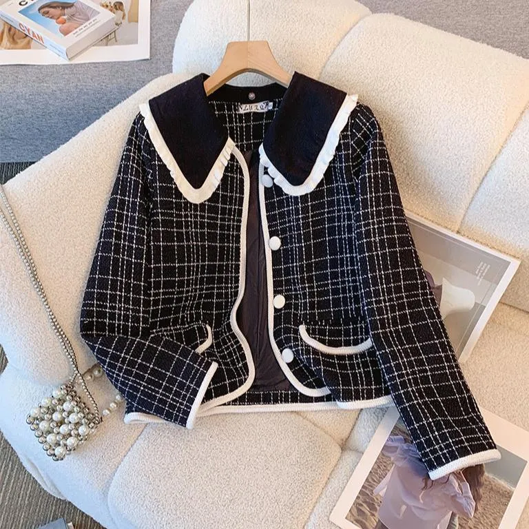 High-end Doll Collar Plaid Jacket