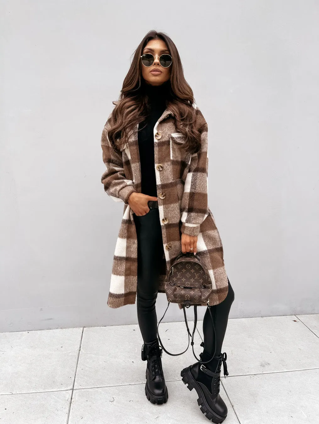 Lapel Casual Warm Plaid Long Woolen Coat- Glamzlife