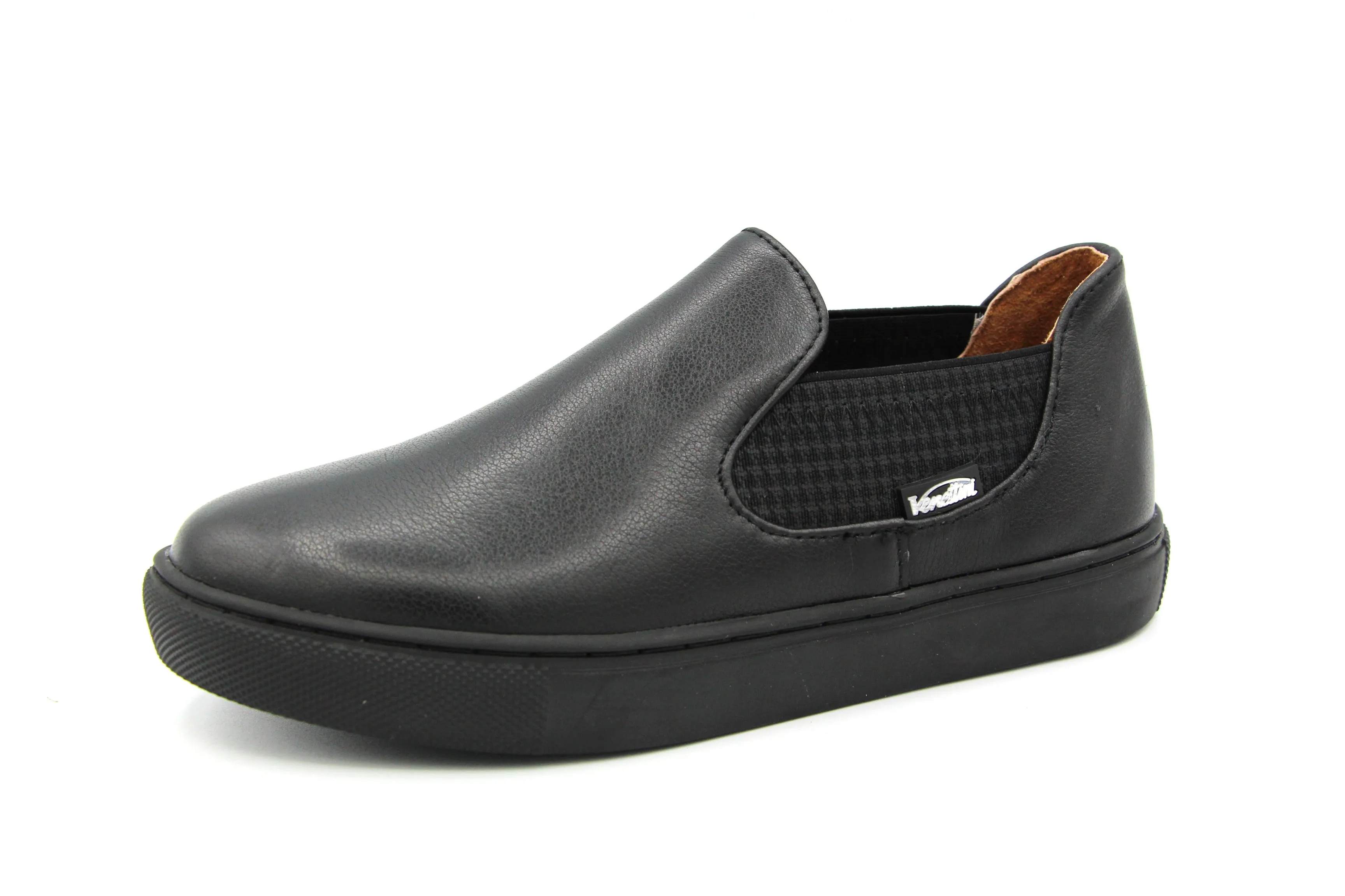 Venettini  Black Leather Elastic Slip On Sneaker Carter