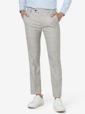 WES Formals Beige Check Ultra-Slim Fit Trousers